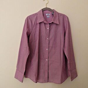 IZOD Womens Long Sleeve Fitted No Iron Collared Button Stripe Shirt Top Size PXL